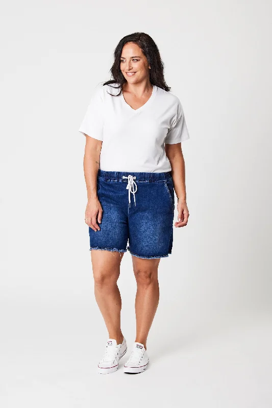 Shine On Label Ryan Elasticated Denim Short Blue