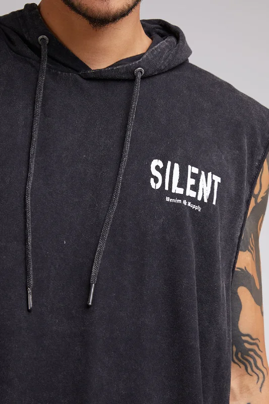 Silent Theory Mens Riot Hoodie Muscle Washed Black