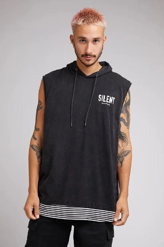 Silent Theory Mens Riot Hoodie Muscle Washed Black