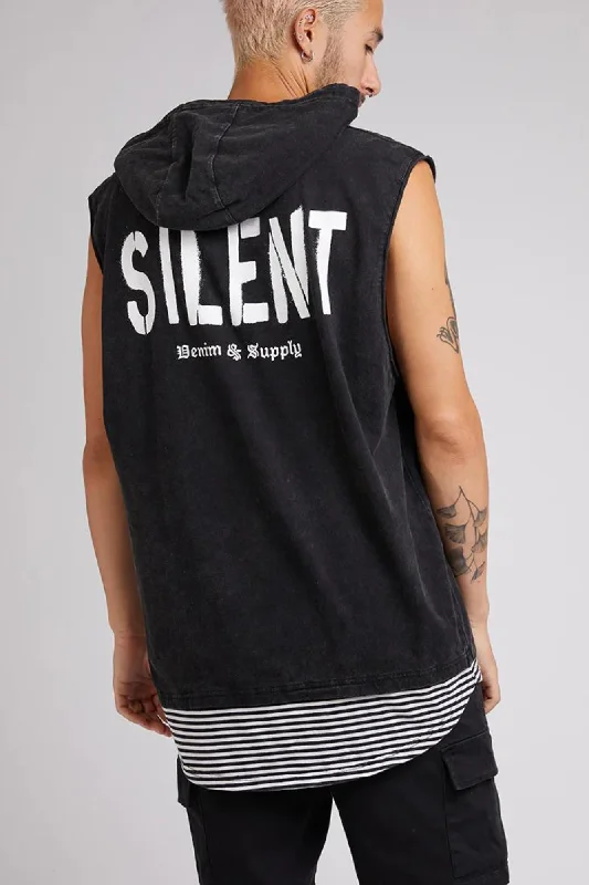 Silent Theory Mens Riot Hoodie Muscle Washed Black