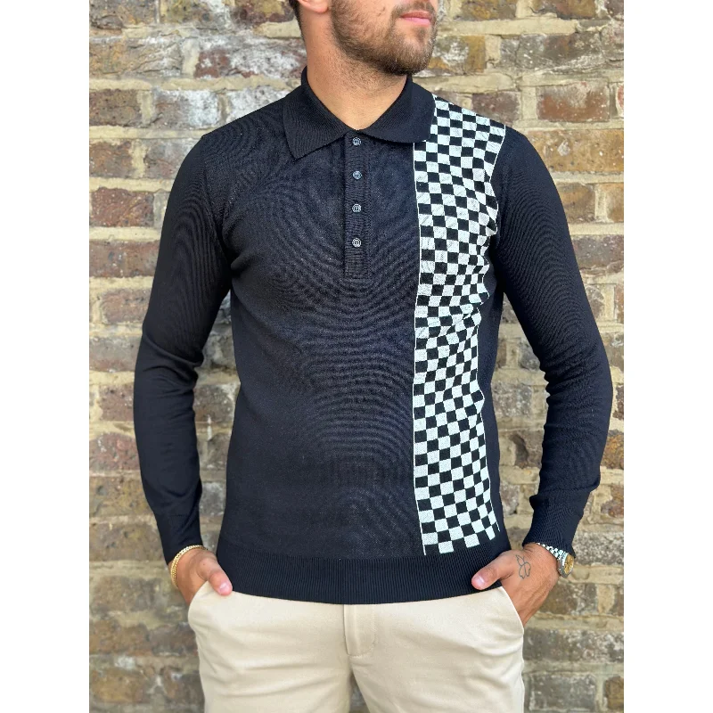 Ska & Soul - Weller Chequerboard Fine Gauge Long Sleeve Knit - Polo