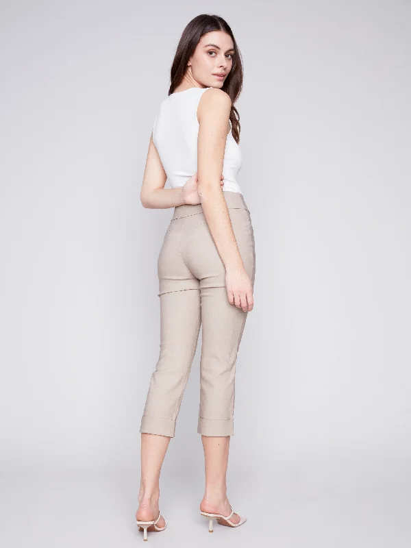 Stretch Pull-On Capri Pants - Greige