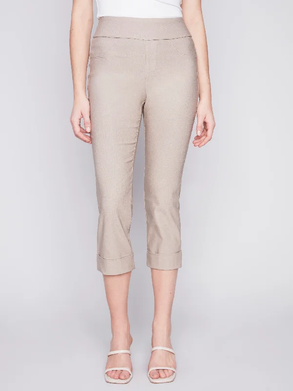 Stretch Pull-On Capri Pants - Greige