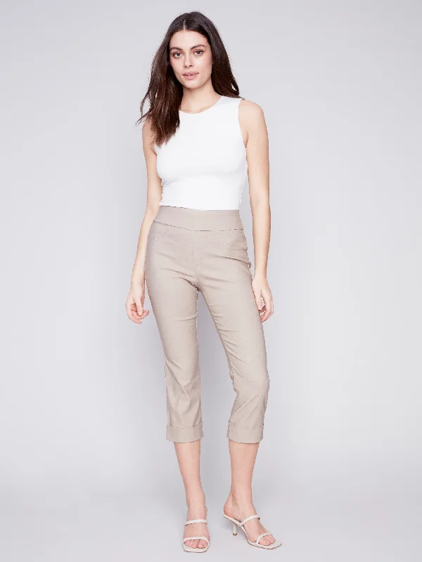 Stretch Pull-On Capri Pants - Greige