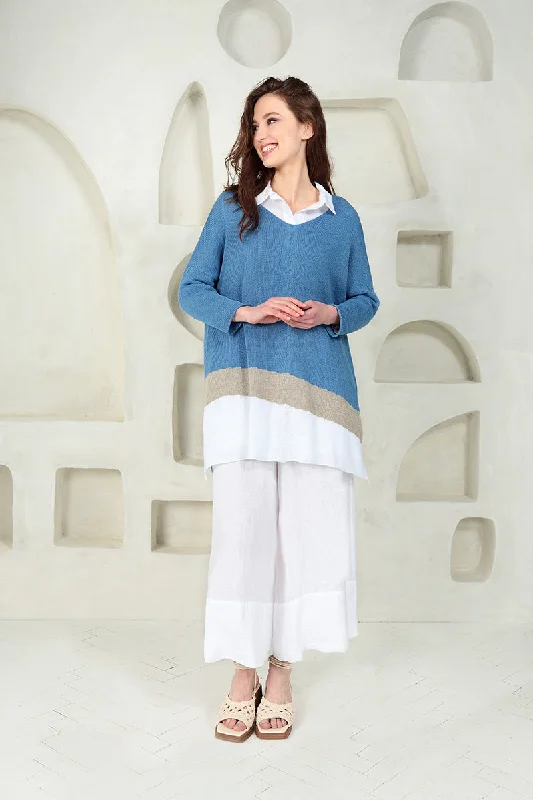 Striped Cornflower Linen Jumper