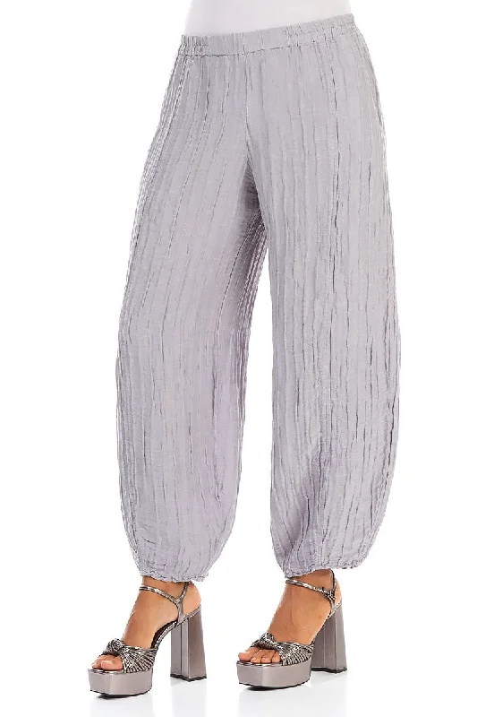 Taper Lilac Grey Crinkled Silk Linen Trousers