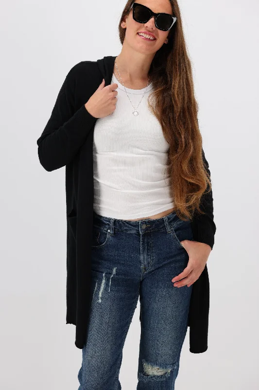 Threadz Ella Long Line Cardi Black