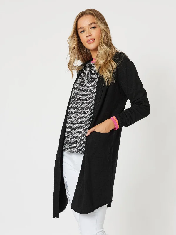 Threadz Ella Long Line Cardi Black