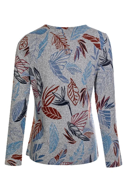 V neck printed Warm Touch Top | Indigo Spice Leaf | 7905ZZ