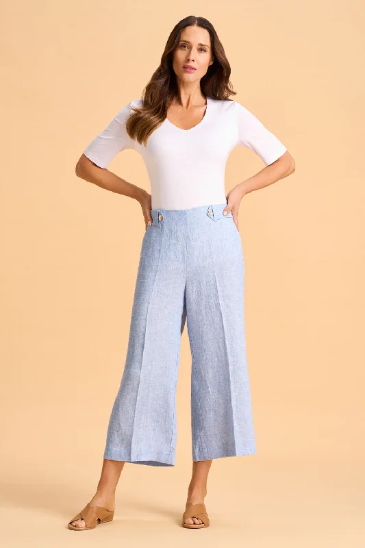 Waist Tab Linen Culotte - Chambray Cross Dye