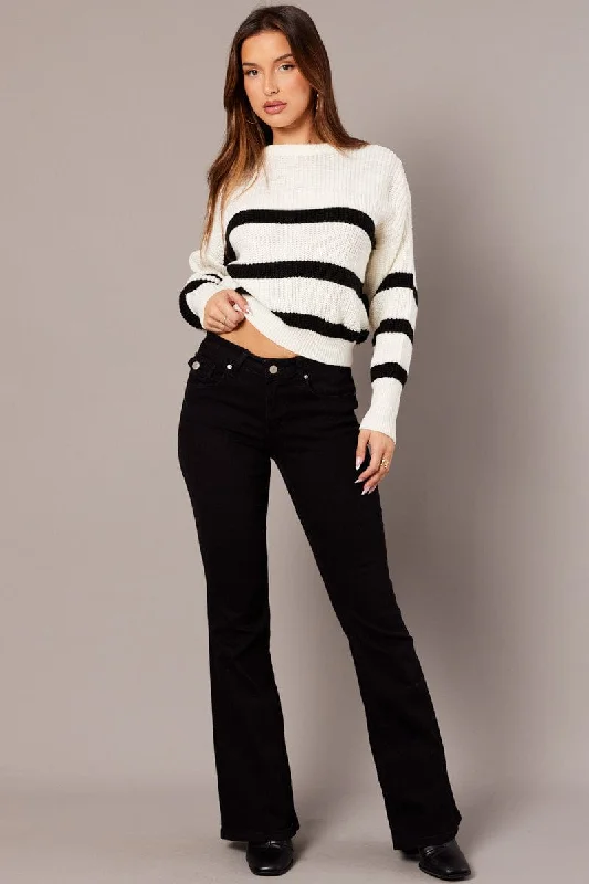 White Stripe Knit Jumper Long Sleeve