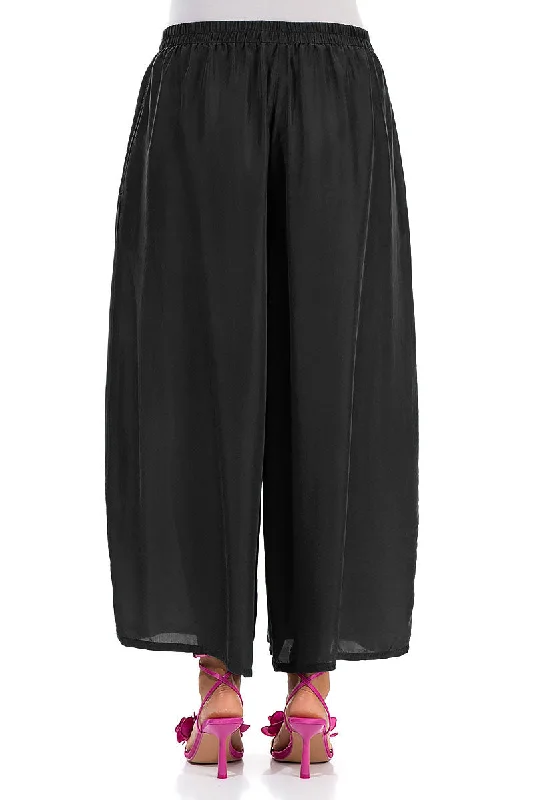 Wide Black Silk Trousers