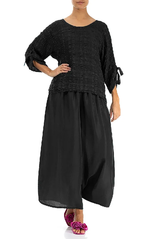 Wide Black Silk Trousers