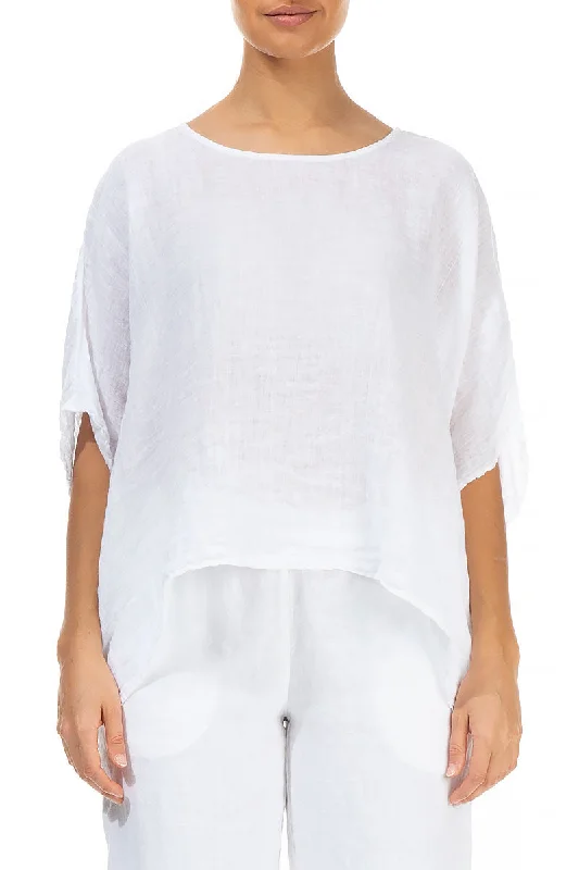 Wide Boxy White Gauze Linen Blouse