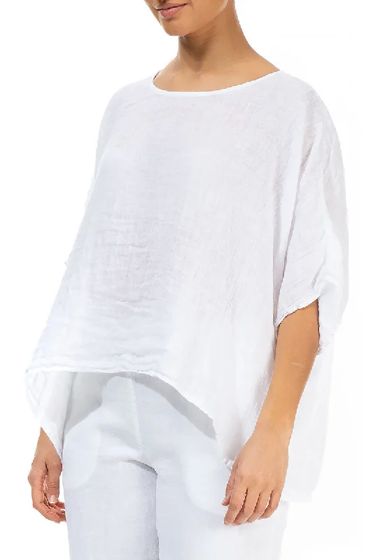 Wide Boxy White Gauze Linen Blouse