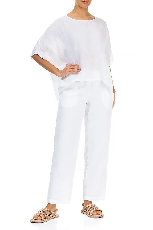 Wide Boxy White Gauze Linen Blouse