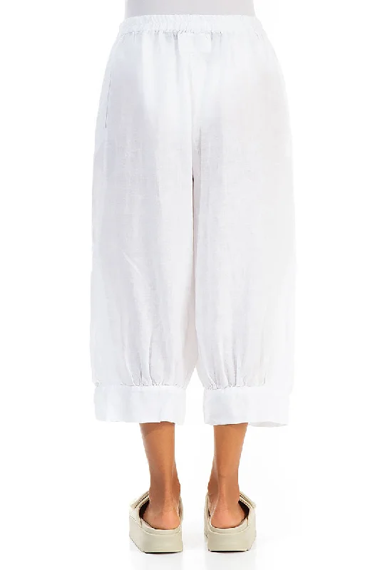 Wide Cropped White Gauze Linen Trousers