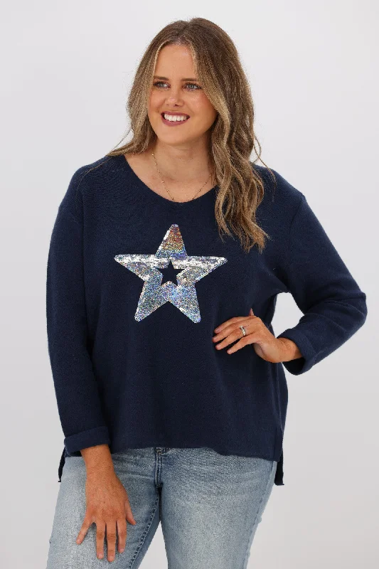 Willow & Tree Wren Star Sequin Knit Jumper Navy