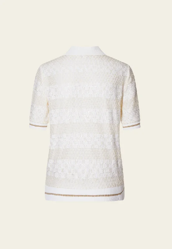 White Knit Pattern Polo Shirt