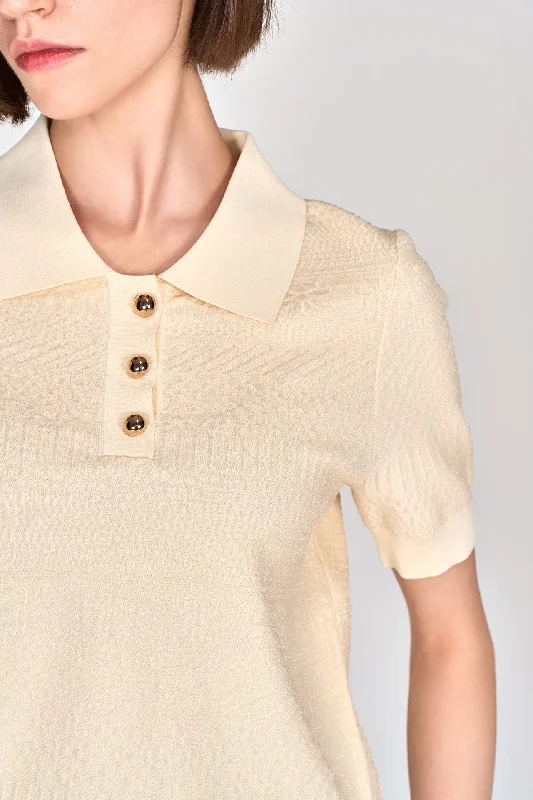 Beige Knit Pattern Polo Shirt