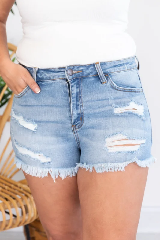 Someday Maybe Distressed Denim Light Wash Shorts FINAL SALE