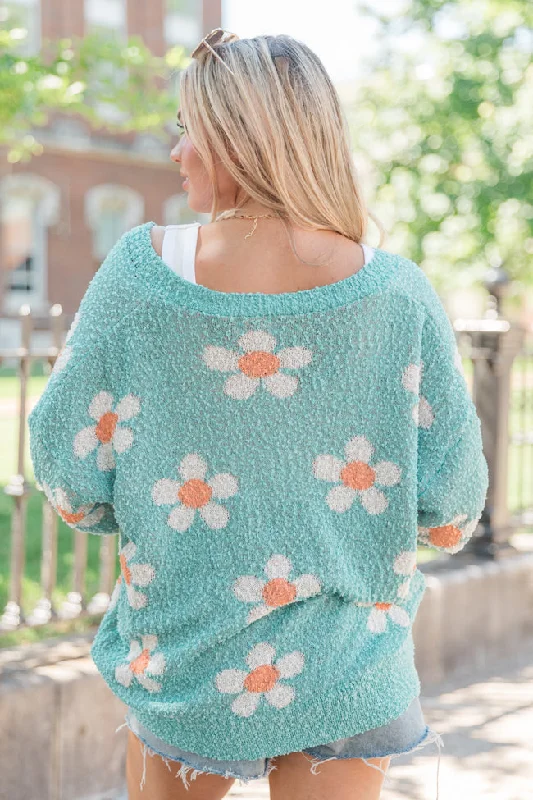 If I Do Teal Textured Flower Cardigan