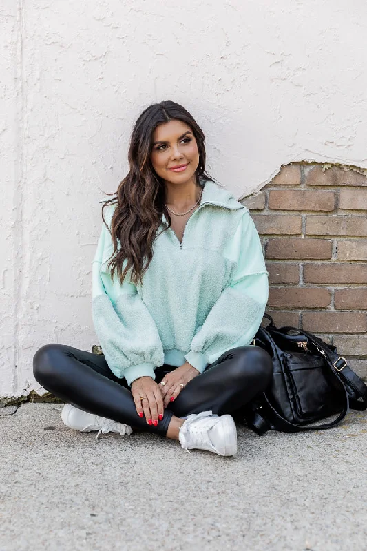 If You See Her Mint Fuzzy Quarter Zip Pullover FINAL SALE