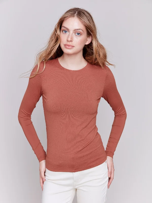 Long Sleeve Super Stretch Top - Terracotta