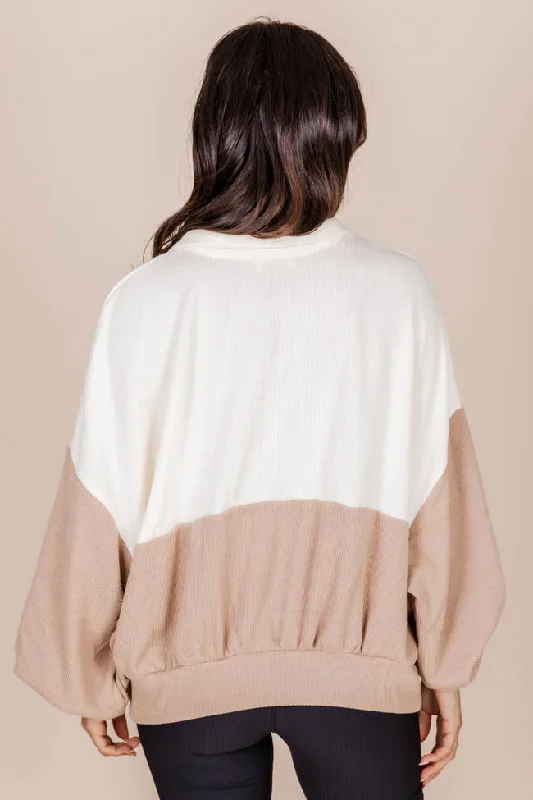 Love Me Or Not Beige And Cream Colorblock Quarter Zip Pullover FINAL SALE