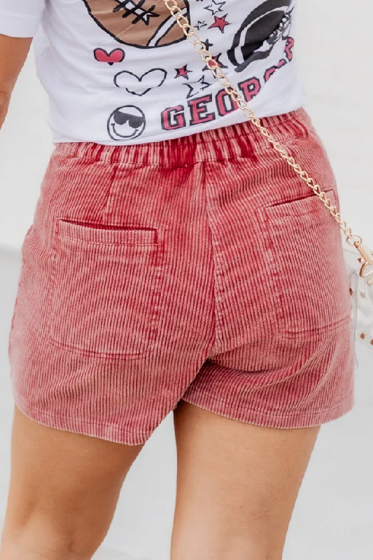 The Simple Things Red Washed Corduroy Shorts FINAL SALE