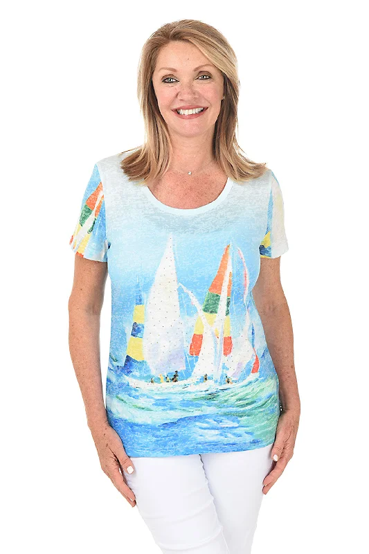 Shining Sailboat Jeweled Burnout Tee