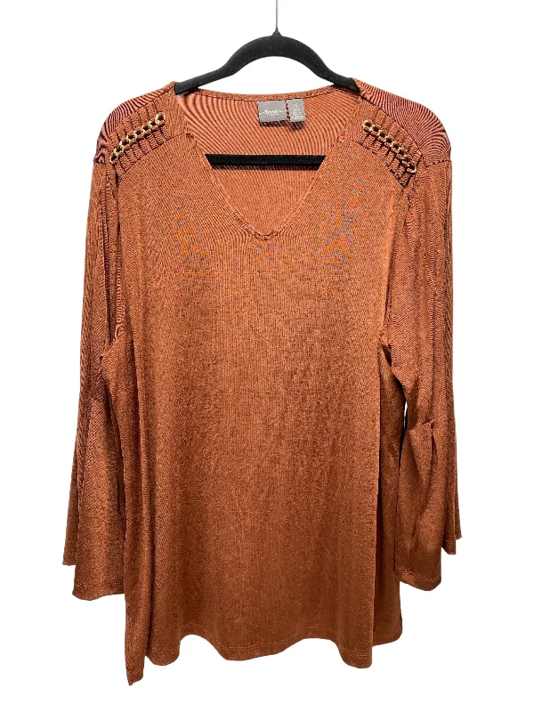 Top Long Sleeve By Chicos In Brown, Size: Xl