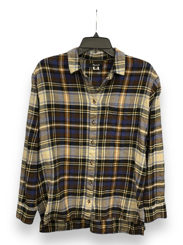 Top Long Sleeve By Madewell In Plaid Pattern, Size: S