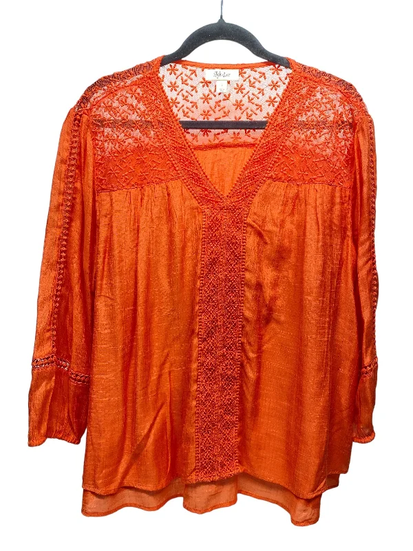 Top Long Sleeve By Style And Company In Coral, Size: L