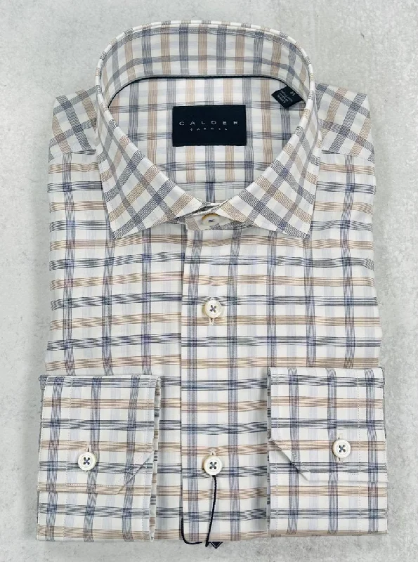 Calder Carmel Luxe Fine Twill Check Sport Shirt in Sand