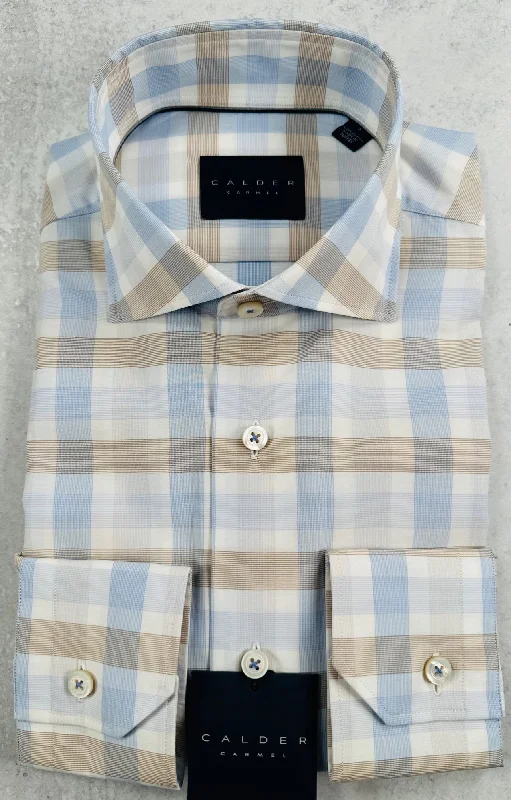 Calder Carmel Luxe Fine Twill Check Sport Shirt in Sand