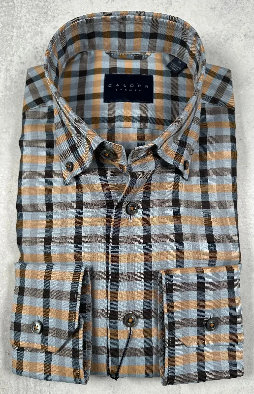 Calder Carmel Melange Twill Exploded Gingham Sport Shirt in Amber