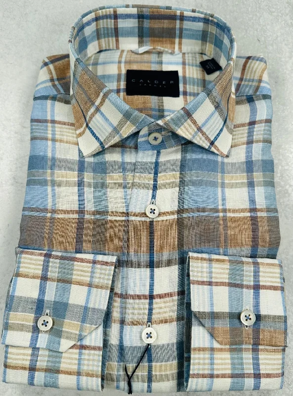 Calder Carmel Plain Weave Plaid Sport Shirt in Sand