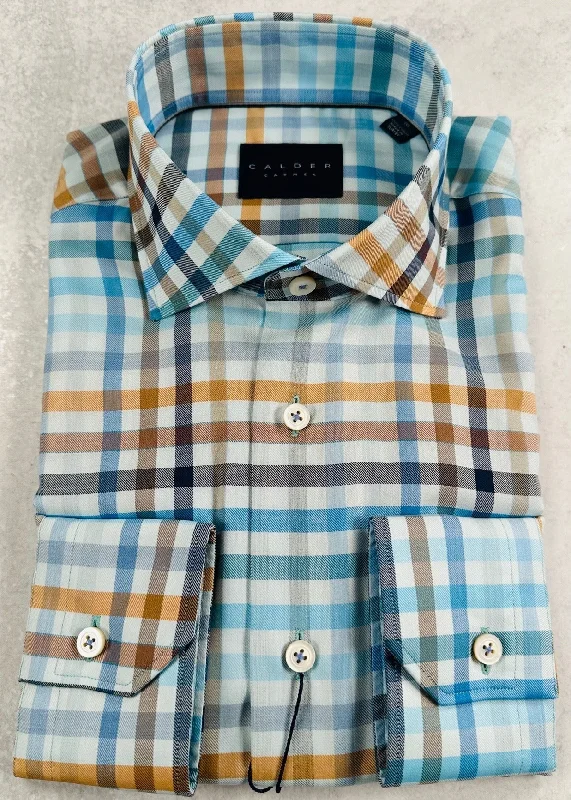 Calder Carmel Twill Melange Check Sport Shirt in Turquoise