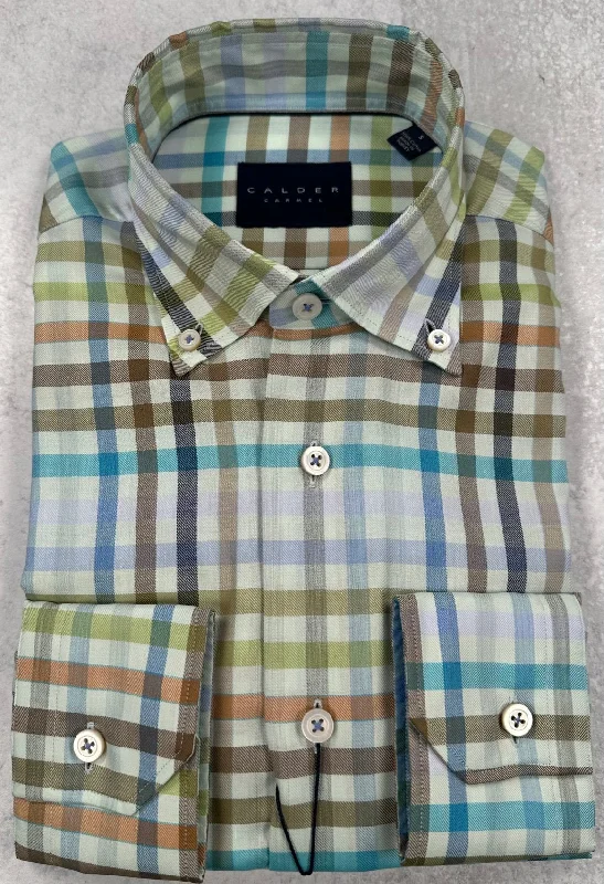 Calder Carmel Twill Melange Check Sport Shirt in Verde