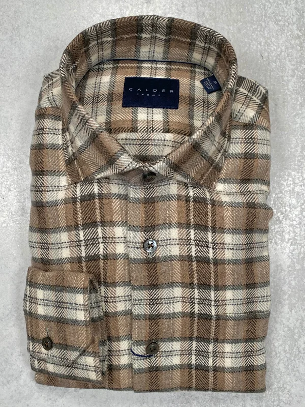 Calder Carmel Ultimate Flannel Herringbone Twill Sports Shirt in Fog