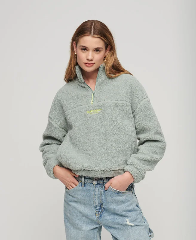 Embroidered Borg Half Zip Sweatshirt | Light Jade Green