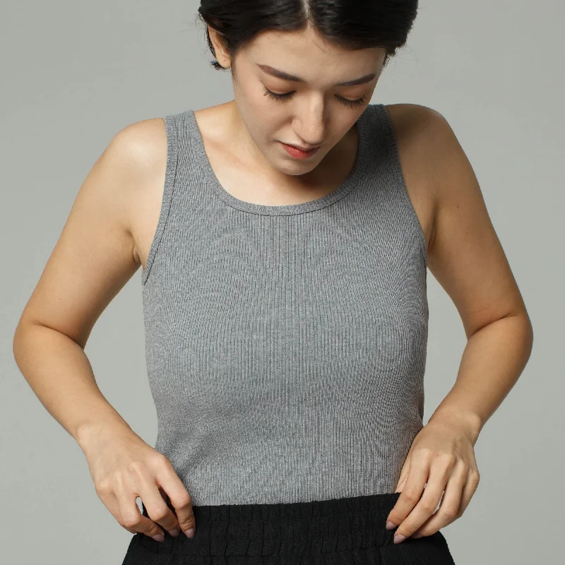 Fitted Ribbed Tank | Grey Marle