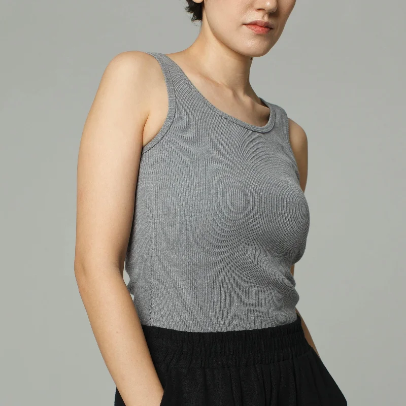 Fitted Ribbed Tank | Grey Marle