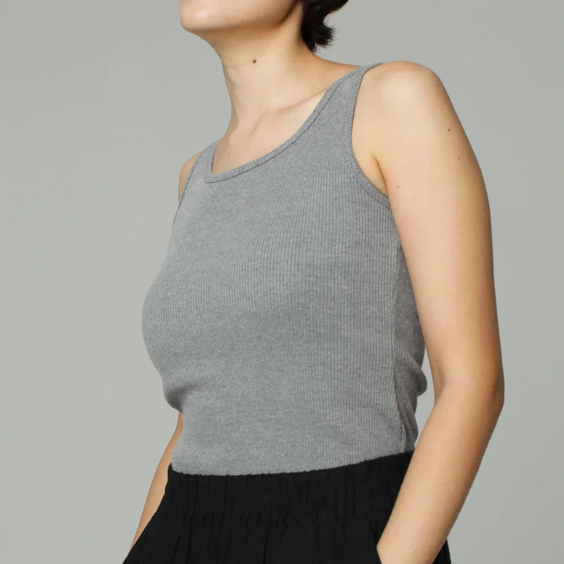 Fitted Ribbed Tank | Grey Marle