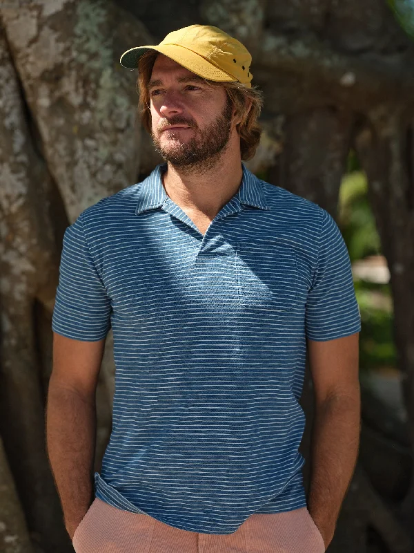 Indigo Polo in Blue/White Slub Stripe