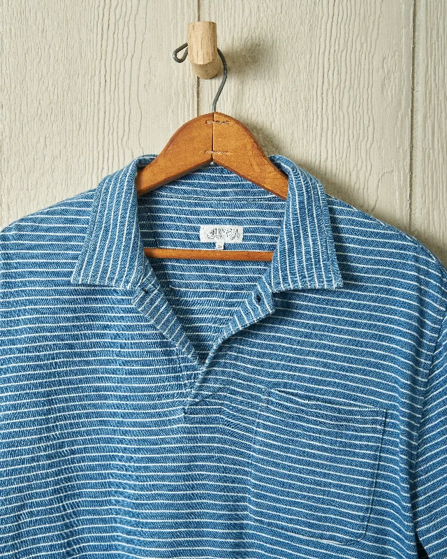 Indigo Polo in Blue/White Slub Stripe