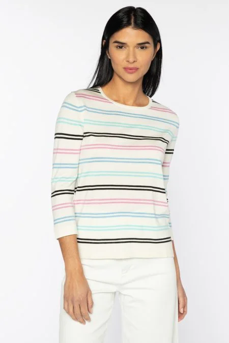 Kinross Cashmere Double Stripe Crew