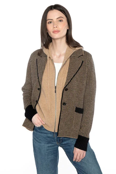 Kinross Cashmere Houndstooth Notch Cardigan