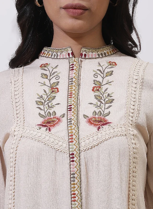 Pearl White Floral Embroidered Nargis Tunic